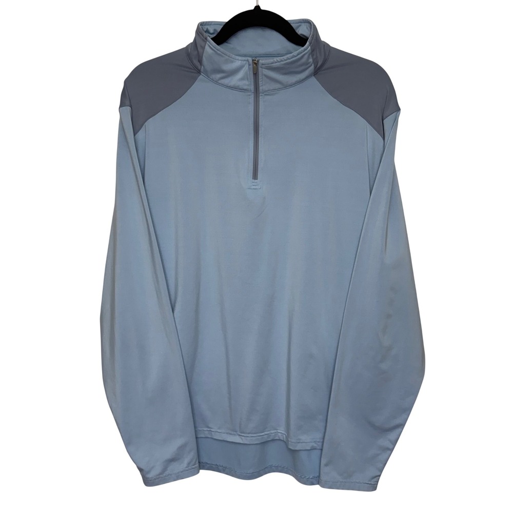 Peter Millar Mens Large Light Blue Grey Quarter Zip Performance Golf Pullover